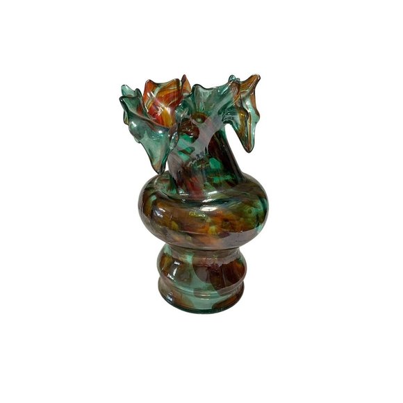 Vintage Murano Art Glass Hand Blown Brown Green Vase Twisted Beautiful! - Picture 6 of 8